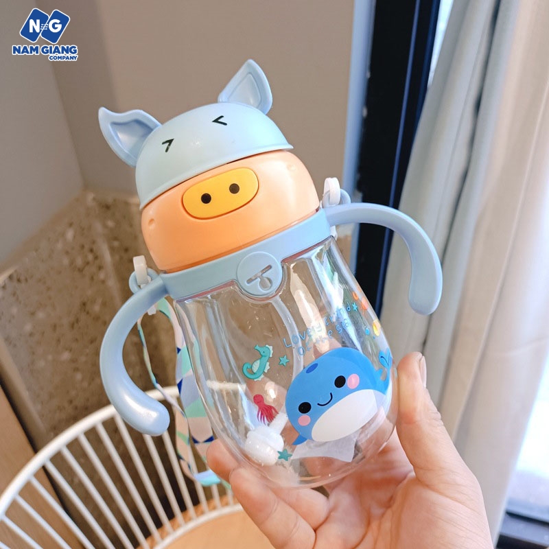 Bình hút nước chống sặc hình heo 450ml