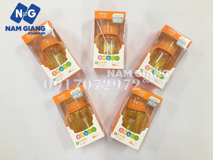 Bình sữa NANO WESSER nhựa cổ rộng 260ml