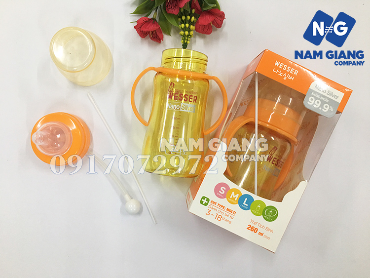 Bình sữa NANO WESSER nhựa cổ rộng 260ml