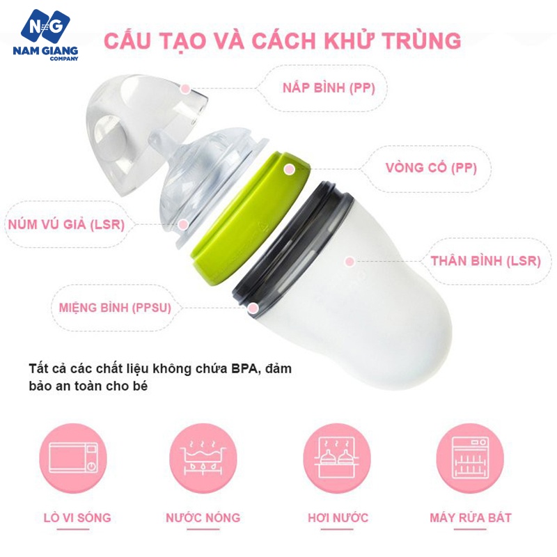 Bình sữa silicon KICHI 150ml, 250ml