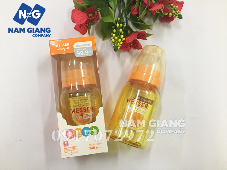 Bình sữa Wesser Nano Silver  nhựa cổ nhỏ 140ml