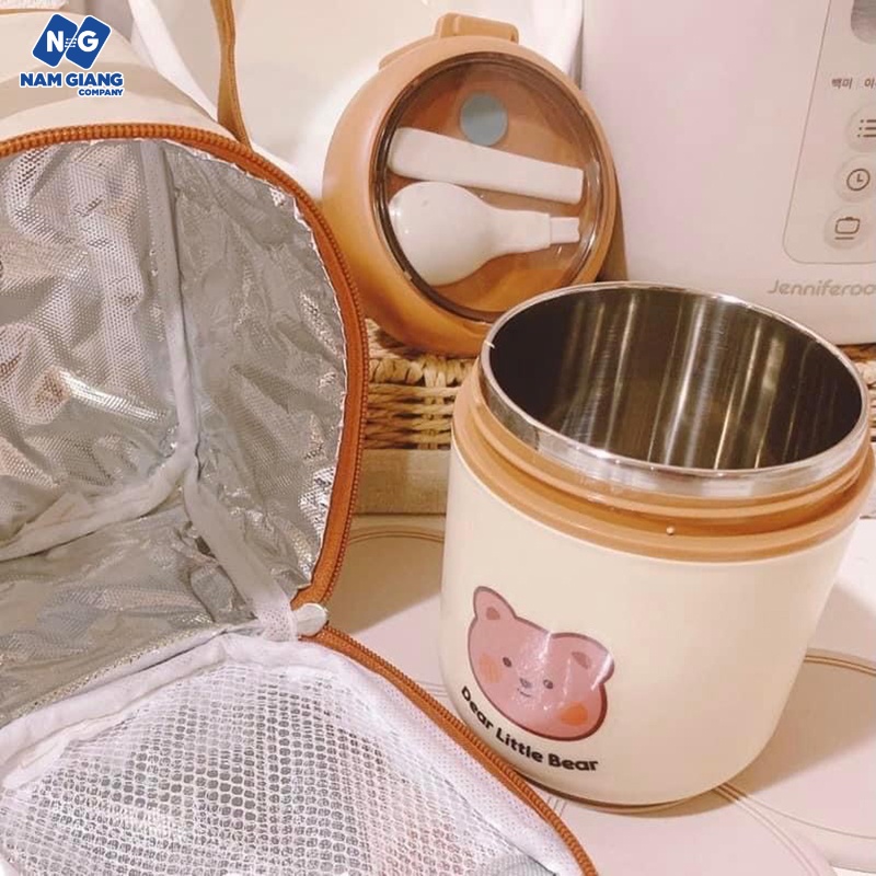Bình ủ cháo inox 304 hình gấu tặng kèm túi giữ nhiệt