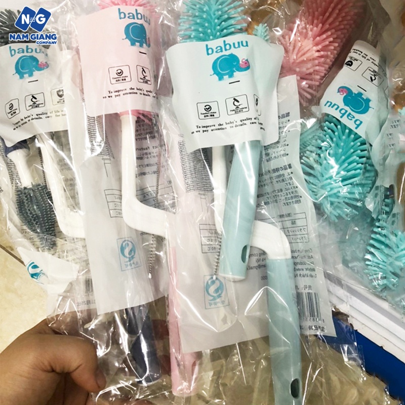 Cọ bình sữa silicon BABUU 3 chi tiết