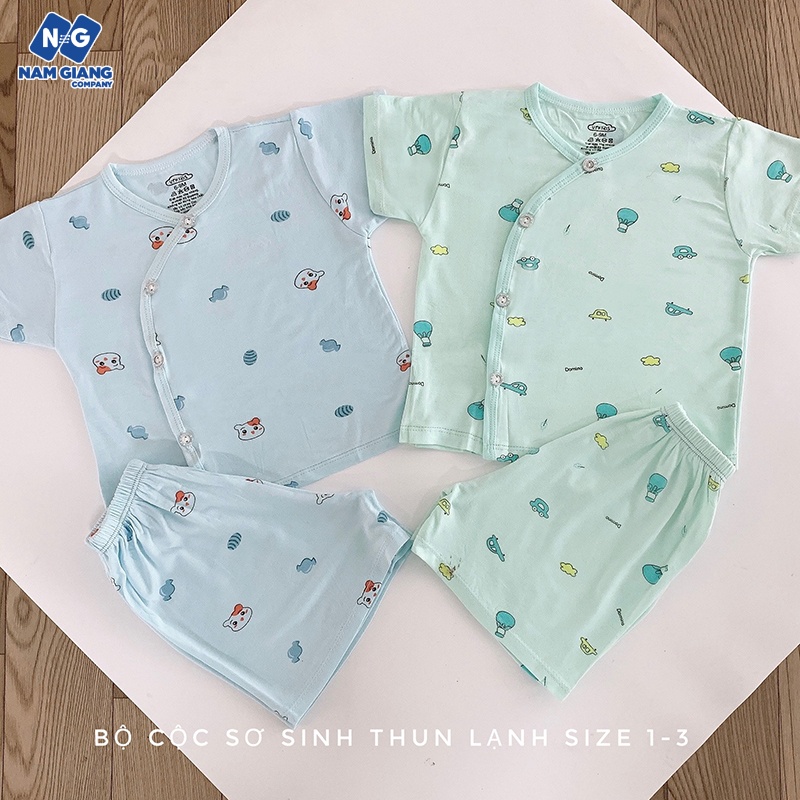 Bộ cộc sơ sinh cài lệch màu VT Kids thun lạnh họa tiết
