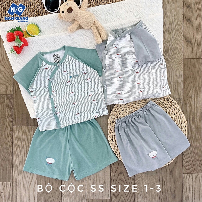 Bộ cộc sơ sinh cài lệch VT Kids cotton kẻ phối màu