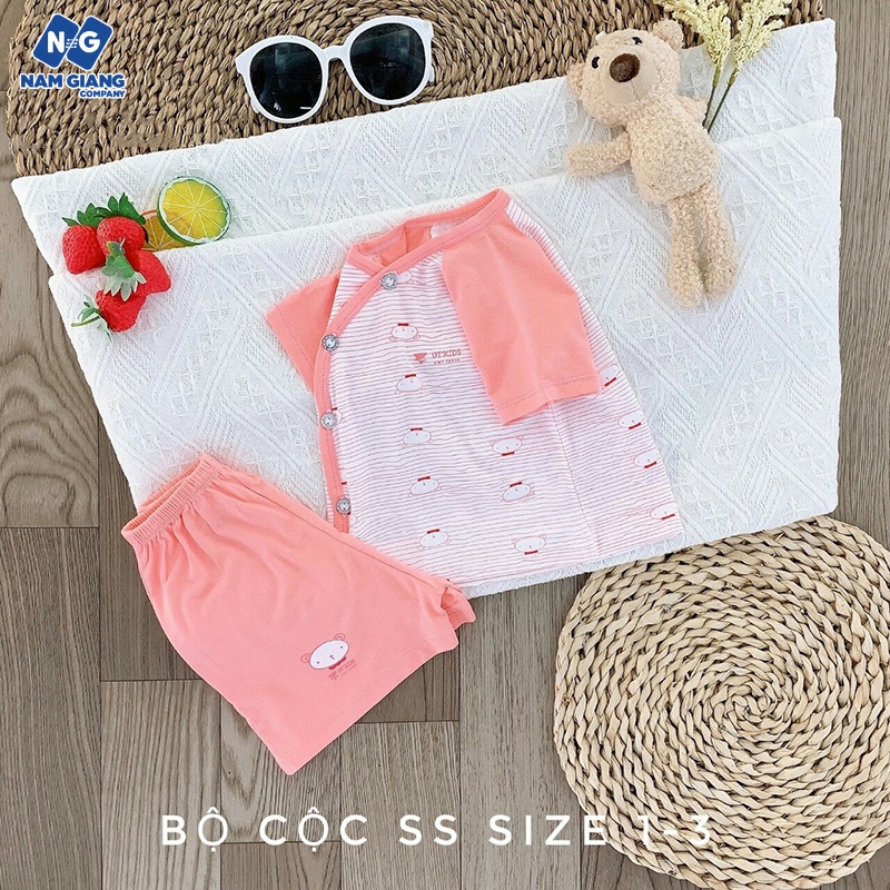 Bộ cộc sơ sinh cài lệch VT Kids cotton kẻ phối màu