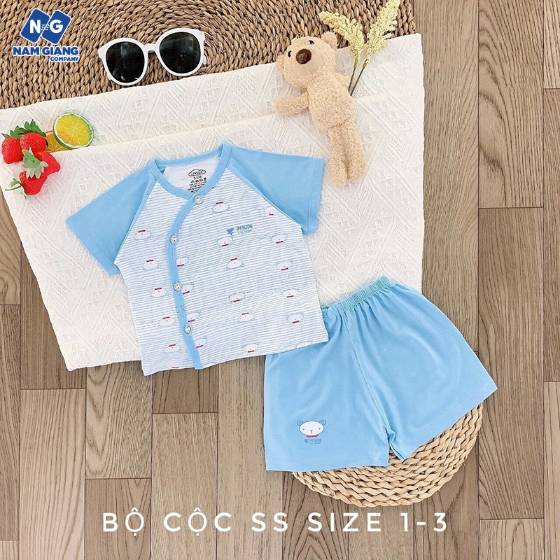 Bộ cộc sơ sinh cài lệch VT Kids cotton kẻ phối màu