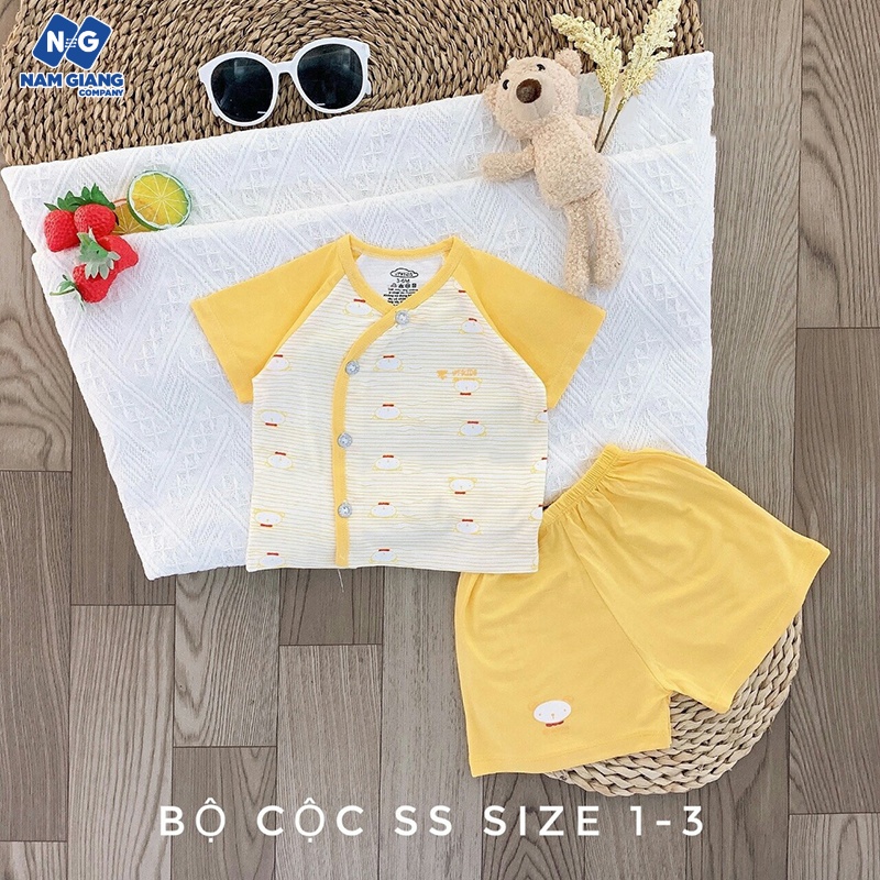 Bộ cộc sơ sinh cài lệch VT Kids cotton kẻ phối màu