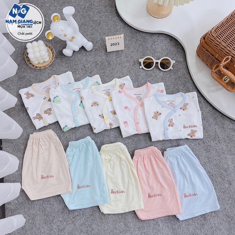 Bộ cộc sơ sinh cúc lệch HN KIDS petit họa tiết