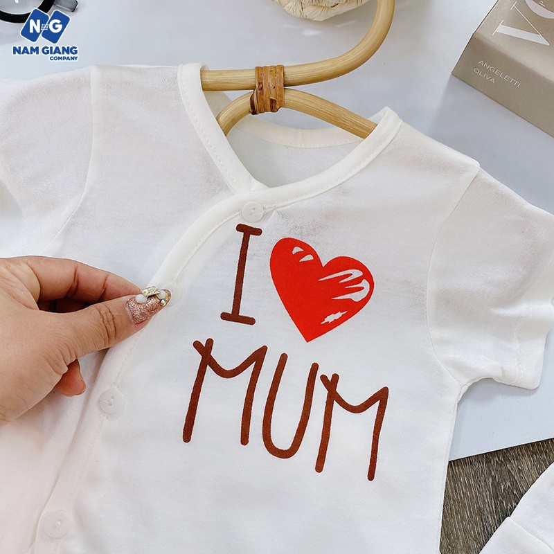 Bộ cộc sơ sinh i love mum, dad 3 chi tiết cotton cài lệch