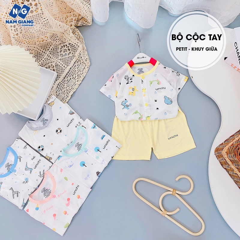 Bộ cộc tay unchi họa tiết khuy giữa chất petit