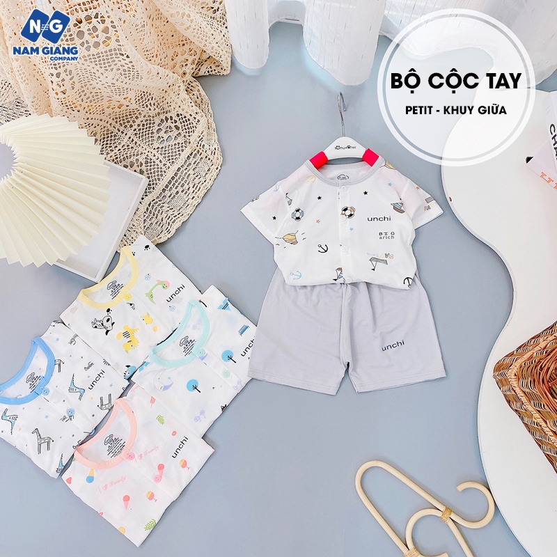 Bộ cộc tay unchi họa tiết khuy giữa chất petit