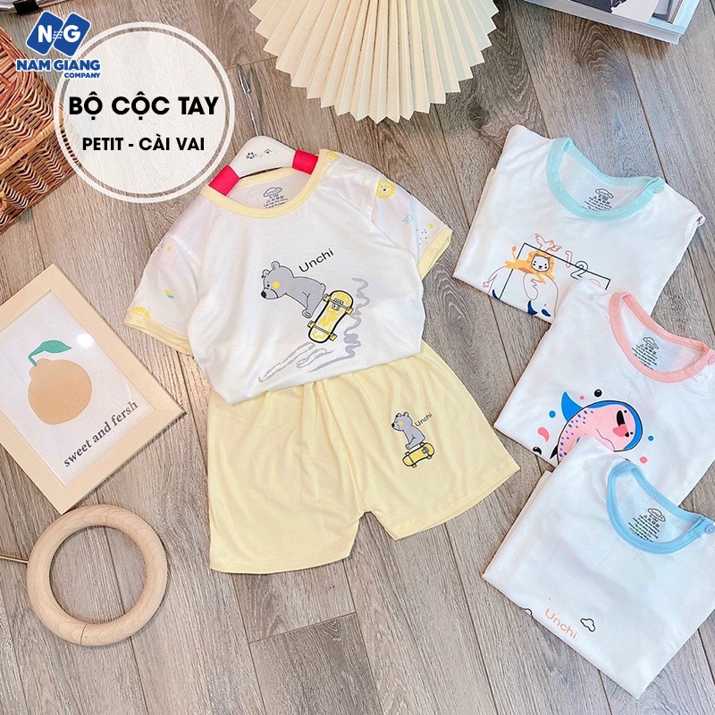 Bộ cộc tay unchi in hình cài vai chất petit