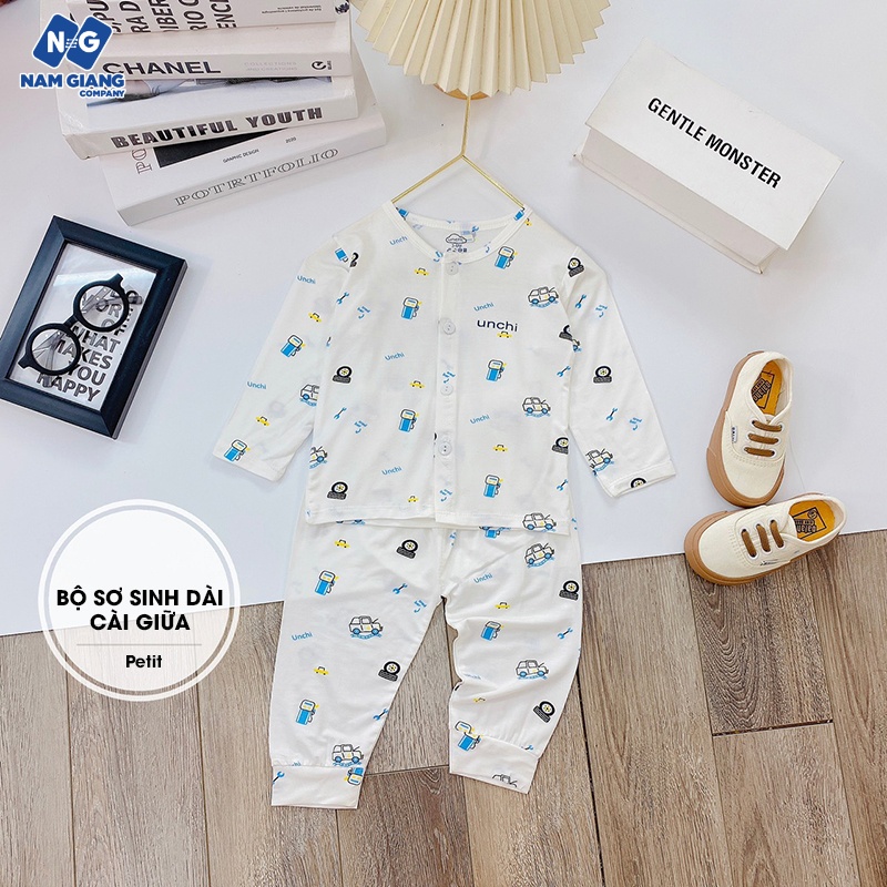 Bộ dài sơ sinh cài giữa Unchi petit in hình