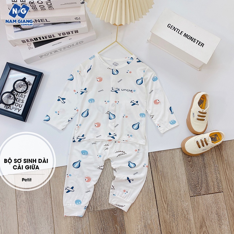 Bộ dài sơ sinh cài giữa Unchi petit in hình