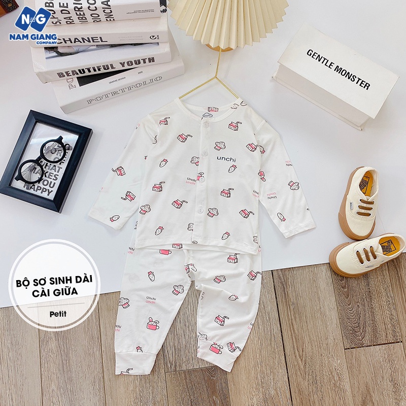Bộ dài sơ sinh cài giữa Unchi petit in hình