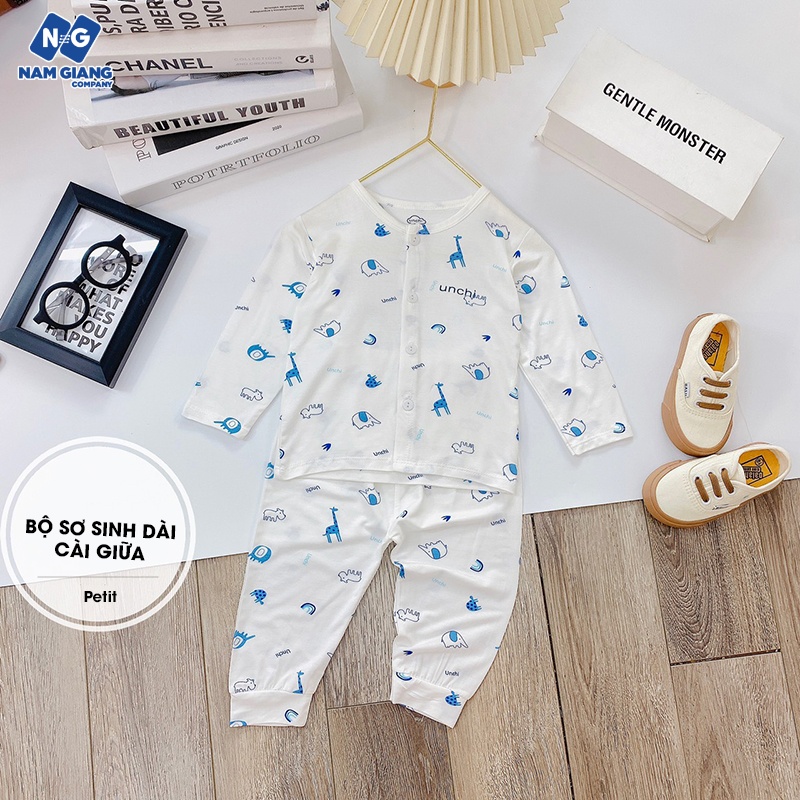 Bộ dài sơ sinh cài giữa Unchi petit in hình