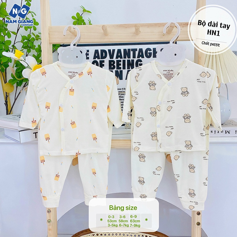 Bộ dài sơ sinh HN KIDS petit cài chéo họa tiết HN1