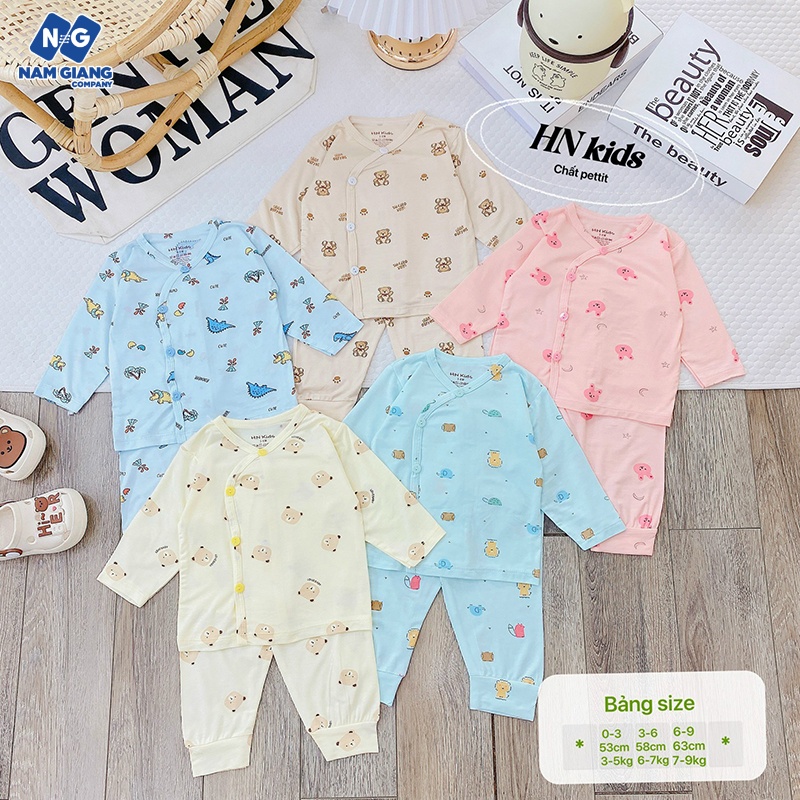 Bộ dài sơ sinh HN KIDS petit cúc chéo họa tiết HN5