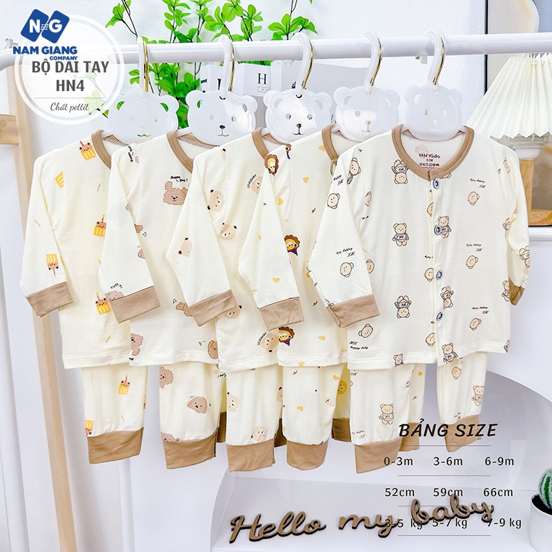 Bộ dài sơ sinh HN KIDS petit cúc thẳng họa tiết HN4