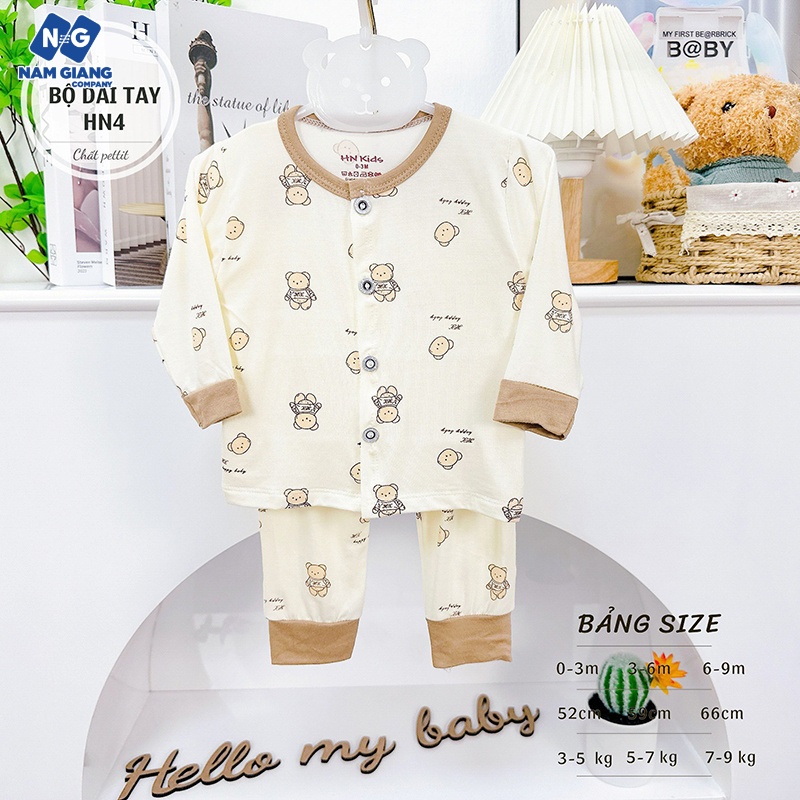 Bộ dài sơ sinh HN KIDS petit cúc thẳng họa tiết HN4