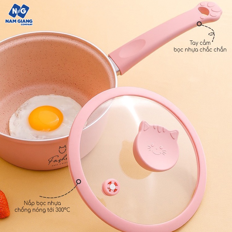 Bộ nồi chảo đá kèm xửng hấp ăn dặm xanh hồng mèo