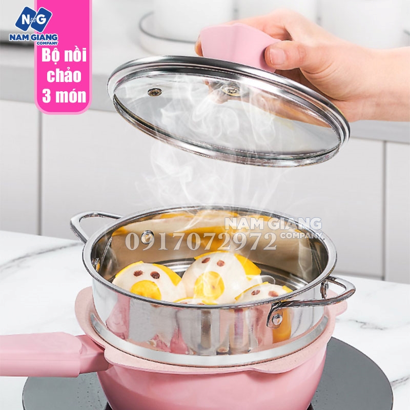 Bộ nồi chảo nấu ăn dặm kichilachi (3 IN 1)