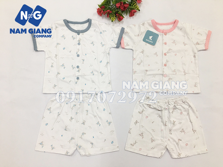 Bộ sơ sinh cộc tay mio trắng bo thỏ