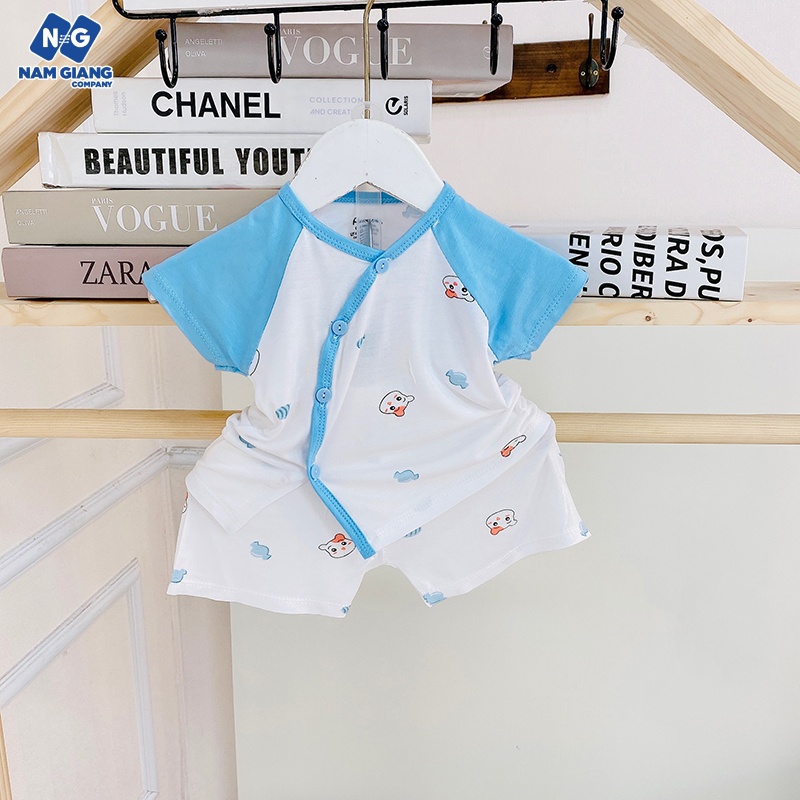 Bộ sơ sinh cộc tay vạt chéo HG KIDS họa tiết