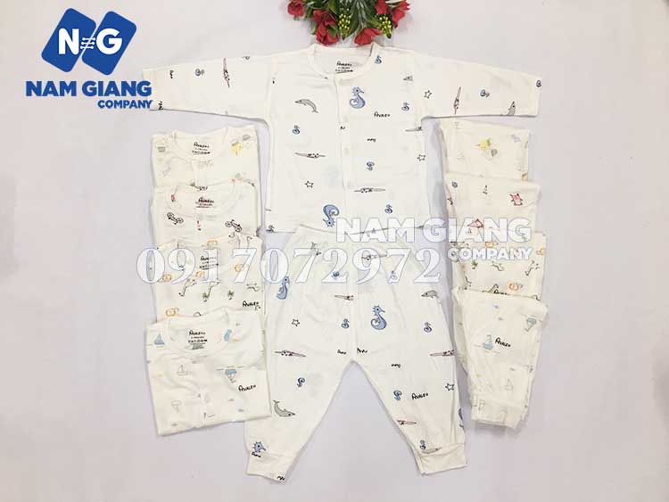 Bộ sơ sinh dài tay sợi tre in hình- nhiều mẫu