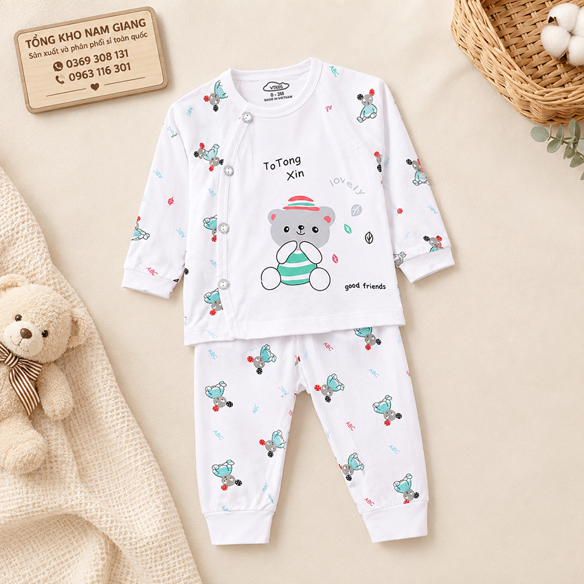 Bộ dài sơ sinh thun lạnh VTKids cài lệch VTBD27