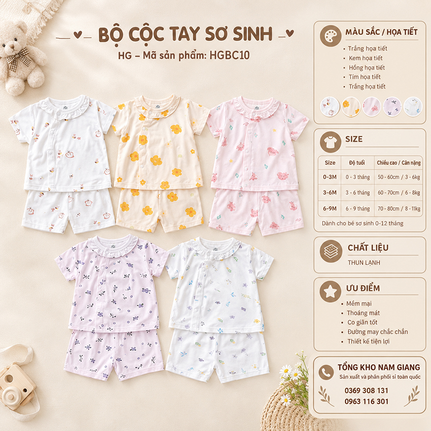 Bộ cộc sơ sinh thun lạnh HG cài lệch HGBC10