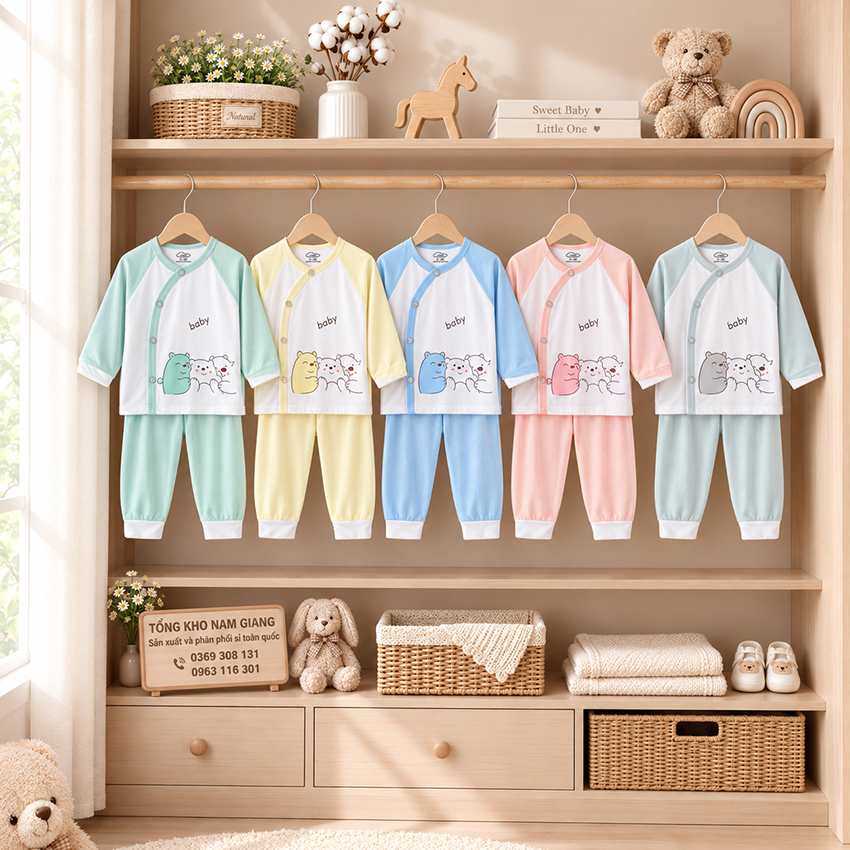 Bộ dài sơ sinh thun lạnh VTKids cài lệch VTBD30