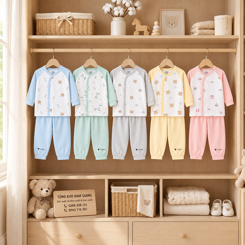 Bộ dài sơ sinh thun lạnh VTKids cài lệch VTBD17