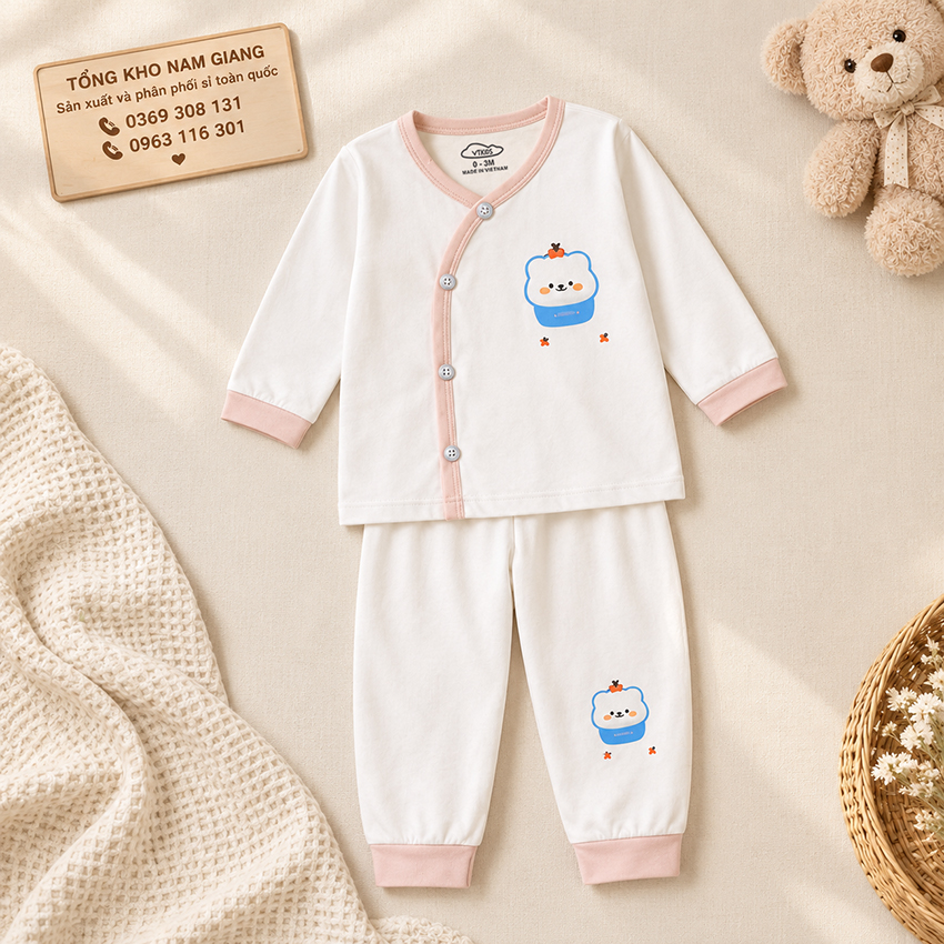Bộ dài sơ sinh thun lạnh VTKids cài lệch VTBD22
