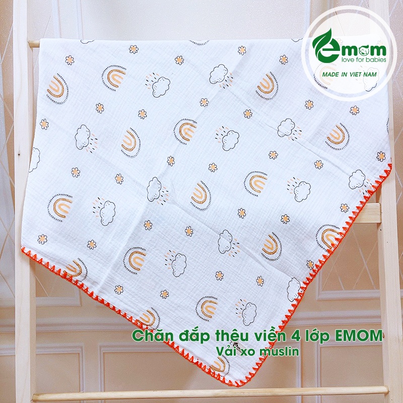 Chăn đắp muslin thêu viền 4 lớp EMOM