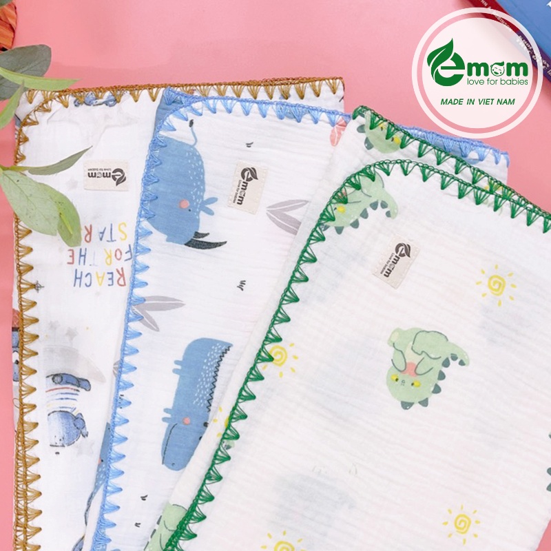 Chăn đắp muslin thêu viền 4 lớp EMOM