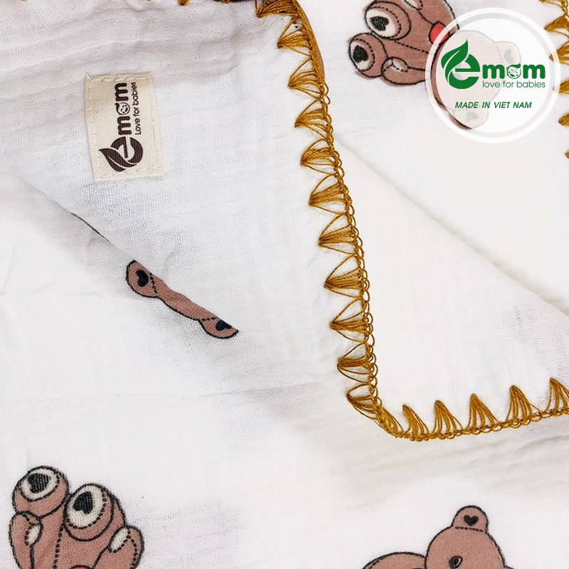 Chăn đắp muslin thêu viền 4 lớp EMOM