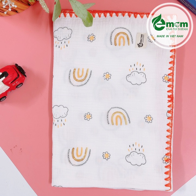 Chăn đắp muslin thêu viền 4 lớp EMOM