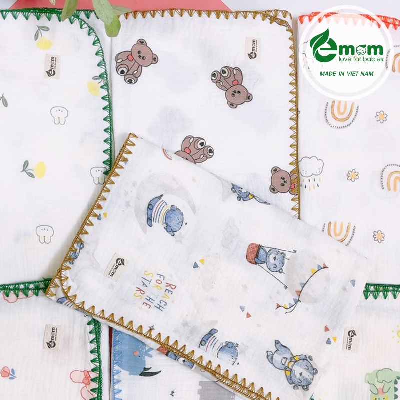 Chăn đắp muslin thêu viền 4 lớp EMOM
