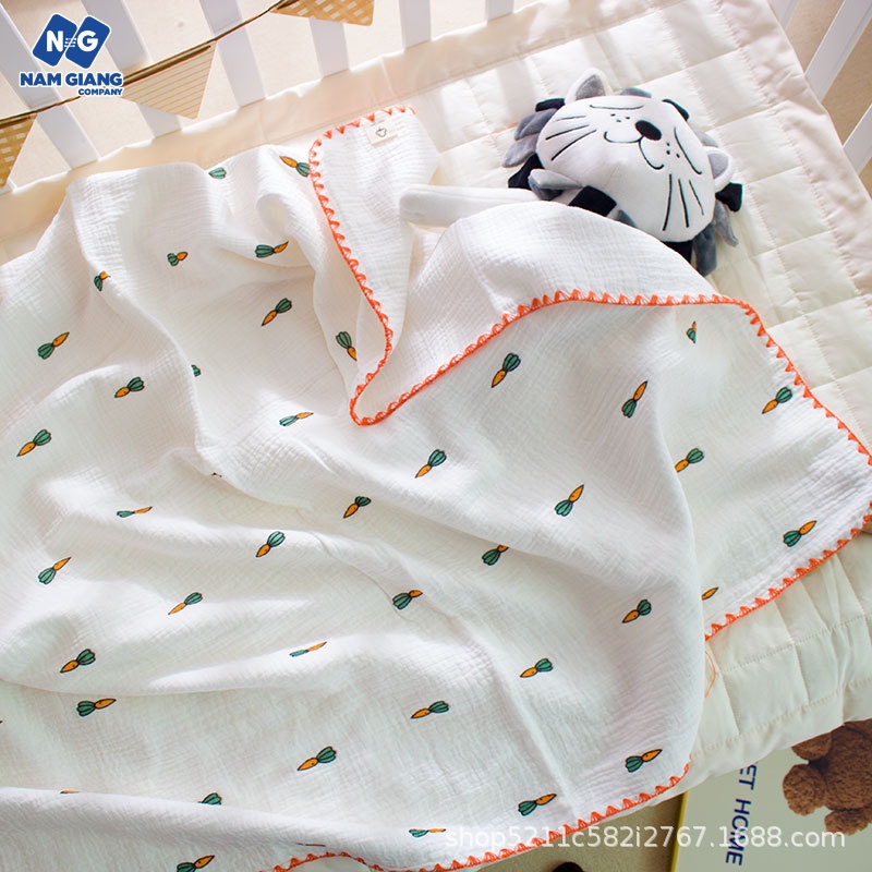 Khăn đa năng xô muslin 4 lớp thêu viền