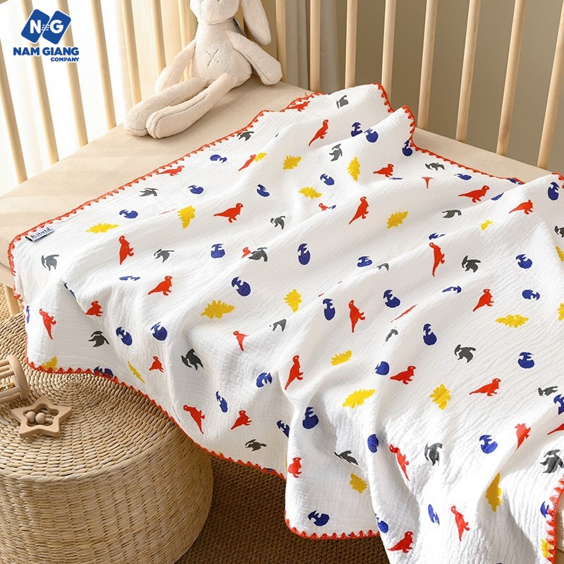 Khăn đa năng xô muslin 4 lớp thêu viền