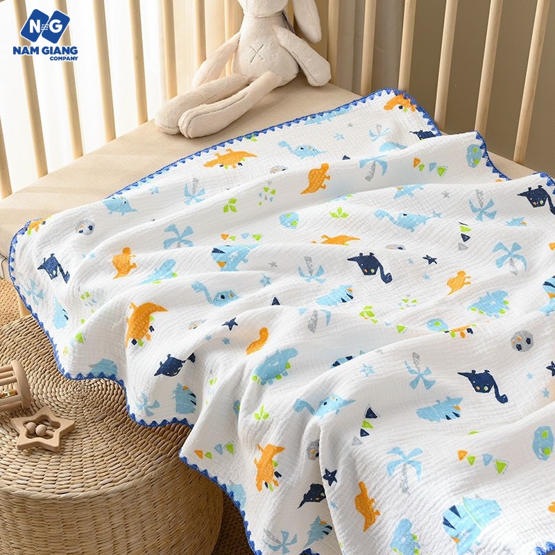 Khăn đa năng xô muslin 4 lớp thêu viền