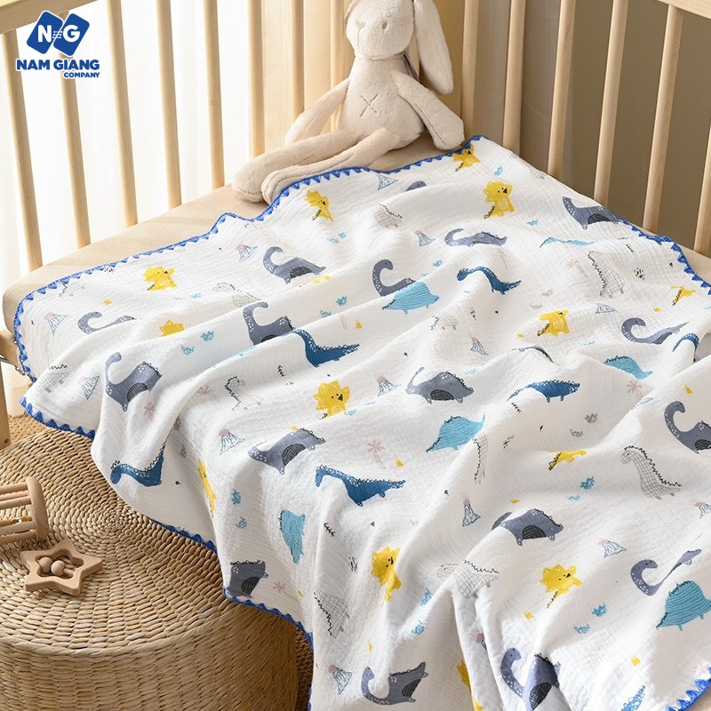 Khăn đa năng xô muslin 4 lớp thêu viền