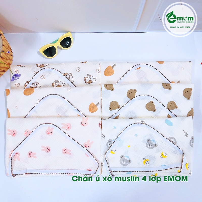 Chăn ủ xô muslin 4 lớp EMOM