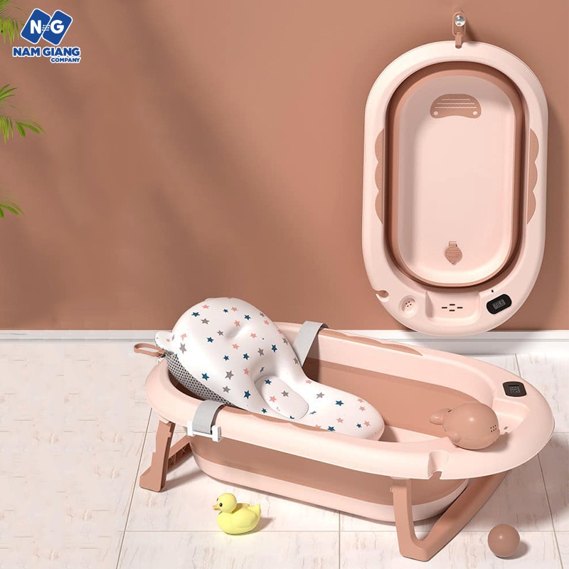 Chậu tắm gấp gọn cá heo kèm nhiệt kế