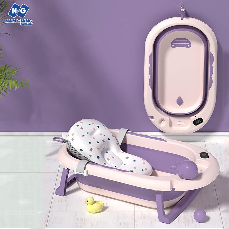 Chậu tắm gấp gọn cá heo kèm nhiệt kế