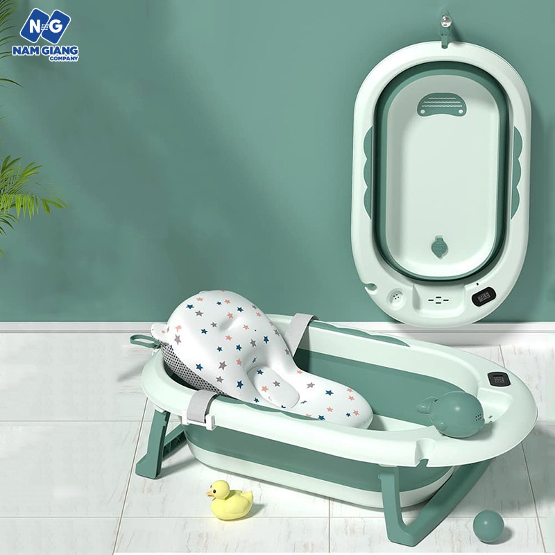 Chậu tắm gấp gọn cá heo kèm nhiệt kế