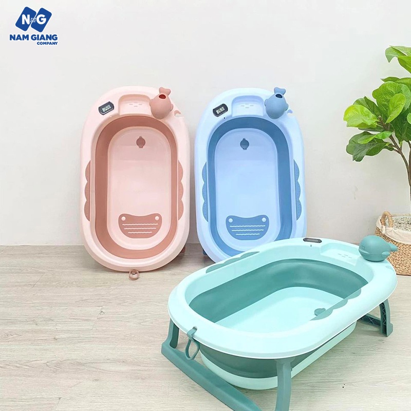 Chậu tắm gấp gọn cá heo kèm nhiệt kế