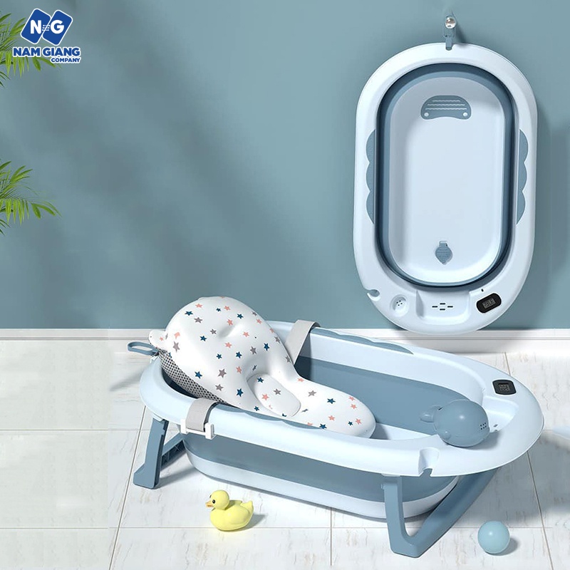 Chậu tắm gấp gọn cá heo kèm nhiệt kế